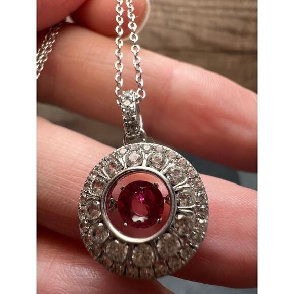Pink tourmaline white topaz pendant necklace in platinum over 925 silver - Picture 11 of 16